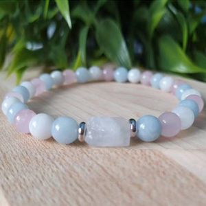 MG2136 LONGOL BLAT BLATE 6 mm Aquamarine Rose Quartz Bracelet feminina Gemos de Pedra de Mesia de Proteção de Energia Mala