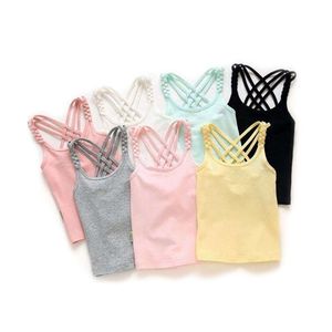 2022 Girls Summer Tank Tops Cotton Kids Rouphe modelo Candy Color Girl Girl Camisole Baby Singlets Children Sports Sports Top L2405