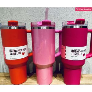 40oz Quencher Tumblers Pink Cobranded Cosmo Parada Flamingo Stainless Steel Valentines Day Gi stanliness standliness stanleiness standleiness staneliness 1WV8