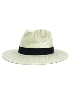 Wide Brim Hats Women's Summer Panama Straw Sun Hat Fashion UPF UV Protection Beach Foldable Adjusable Travel Fedoras Cap