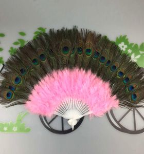 137quot35CM 21 Bones Peacock Fan Plastic Staves Feather Fan for Costume Dance Party Decorative Handheld Folding Fan 11 Color2532542
