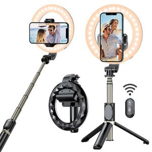 Selfie Monopods Selfie -Ringlicht mit Selfie Stick Stativ -Telefonhalter tragbarer abnehmbarer und dimmbarer LED -Ring Lightb240515