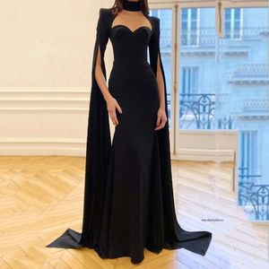 Womens Black Evening Dresses Mermaid Split Long Sleeve Celebrity Gown Sweetheart Vestidos de Novia Gala 2023 0516