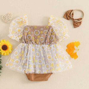 Vestidos de menina 0-18m recém-nascido bebê menina 2pcs roupas de verão vestido de tule de tule de manga curta com manga curta