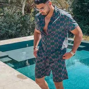 Men's Tracksuits Summer Printed Casual Short-Sleeved Shirt Shorts Suit Hawaiian Holiday Beach Fashion Loose 2 Piec D9