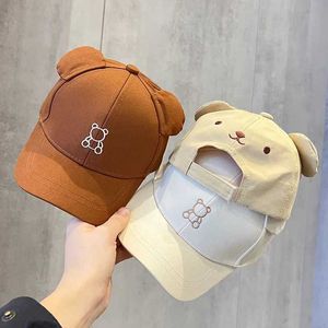 Caps Hats Childrens Summer Snap Hat Cartoon Bear Ear Baseball Hat Girl Boy Sweet Animal Embroidered Cotton Childrens Sun Hat Wx