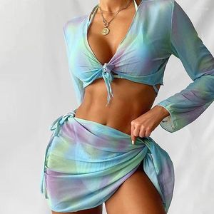 Sukienki robocze DPSDE 2024 TOW barwione gradientowe mody mody Egzotyczne bikini klimatyczne seksowny czteroczęściowy zestaw