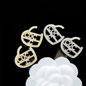 Rhinestone Heart Stud Earring with Stamp Cute Letter Heart Earring Silver Gold Gift for Love Girlfriend