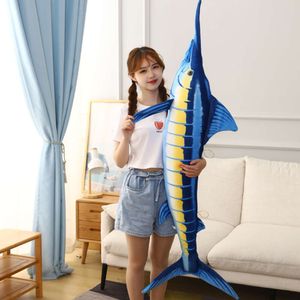 HOT 140 cm Giant Simulation Bluefin Tuna Plush Toys fylld mjuk tunny lång kudde livtro marin fiskdocka kreativ dekoration
