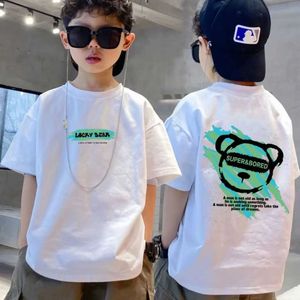 Polos 100% pure cotton boy T-shirt summer cartoon cool graffiti print girl T-shirt short sleeved childrens top high-quality childrens clothing 2024L2405