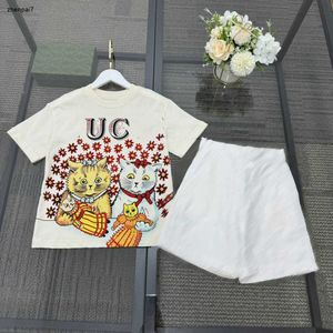 Top baby tracksuits Summer girls set kids designer clothes Size 100-150 CM Cute cat pattern Round neck T-shirt and shorts 24April