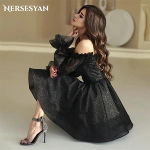 Abiti da festa nersesyan nero glitter a-line abiti occasionali per ballo da ballo spalla a maniche lunghe sequestra