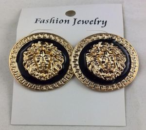 Black Lion Head Wedding Stud Earrings 14 Gold Plating Jewelry Golden Charm Earring Min Order is 2pairs5802593