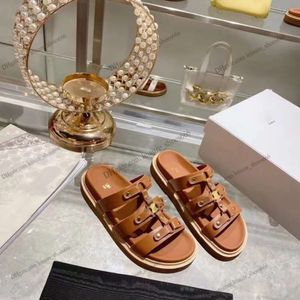 TIPPI Mirror Quality gladiator Slipper sandals brown Soft leather Designer slide woman Flip flops sandale Mules Summer beach Flat heel Sliders lady