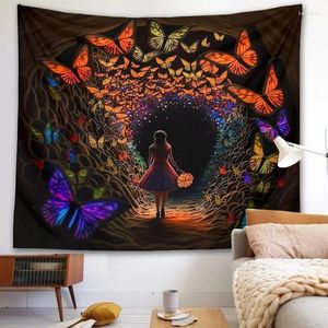 Tapestries Girl Tapestry Wall Hanging In Butterfly Cave Boho Colorful Home Dorm Decor Carpet Bedroom