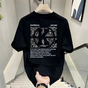 Herr t-shirts herrar harajuku mode grafik t-shirt kpop brev tryckning avslappnad sommar kort ärm hip hop o-hals svart skjorta topp gata kläder q240517