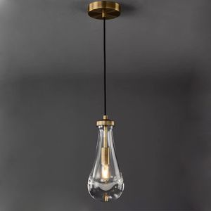 Nordic Glass Pendant Light Brass Water Drop Shape Luster Light Dining Room Bar Bedroom Pendant Lamp Hanging Fixtures