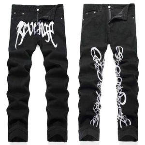 Męskie dżinsy jeansowe zimowe męskie dżinsy Artword Black High Elastyczne spodnie nóg 3D ciasne FLCE Zamek Slim Fit Gradient High Strt 2 T240515