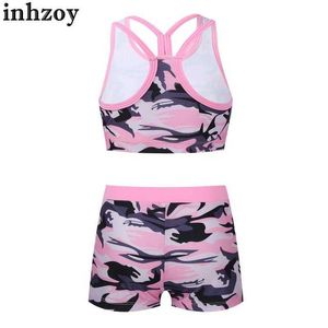 اثنين من القطع Kids Girls Tankini Swimsuit Sports Athletic Tracksuit Suctionsless Printed Y على شكل حرف Y مع Boyshorts Suitl2405