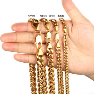 6mm-12mm Men's Hip Hop Stainless Steel Cuban Link Chain Necklace 18K Gold Plated Jewelry Set