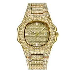 Hip Hop Iced Out Men Women Fashion Designer Watch Square Diamond Quartz Men's Watch Gold Calendar Steel Clock Relogio Masculino
