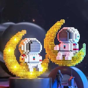 Blocks Building block toy picture astronaut model space traveler moon light rose DIY assembly decoration toy childrens Bithday gift WX