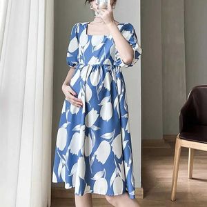 Maternity Dresses Maternity Dresses Summer Printed Dress For Pregnant Women Fashion Embroidery Stitching Loose Plus Size Dress Pregnancy Clothes Y240516