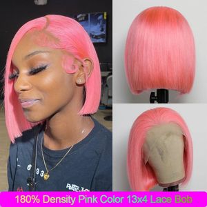 13x4 Pixie Cut Wig Pink Human Hair Wigs Straight Lace Transparent Short Bob Wig Lace Wig Brazilian Human Hair For Women