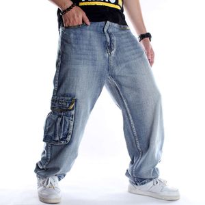 Мульти карманные джинсы свободные посадка плюс размер мужской тренд хип -хоп большой уличный танцевальный скейтбординг штаны M516 90