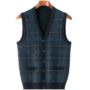 Ankomst faHsion mens tjocka rutiga kashmir tank top älskling pappor v-hals vest cardigan stor storlek s m l xl 2xl3xl 4xl 5xl 240515