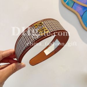 Retro Printed Headband Women Brand Golden Letter Hair Clasp Wide Brim Brown Vintage Hairband Thousand Grid Bird Hair Accessories