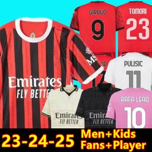 24 25 Maglia Milan Giroud Rafa Lea Pulisic 4ª Jersey Kid Kit 2023 2024 Home Away 3rd Football Camisetas calcel