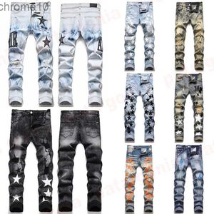 Jeans de designer de designers de moda europeia estilo jean hombre letra star bordado