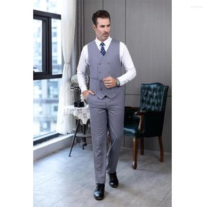 Coletes masculinos Business Grey Vest calças Groomsman 2 PCs para casamento Double Bastted V Neck Casal Casual Coloat formal