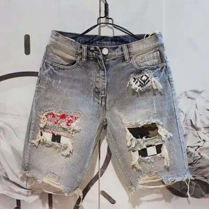 Summer Men Hole jeans calças curtas Moda mendiga raspada de jeans de cinco peças ddf