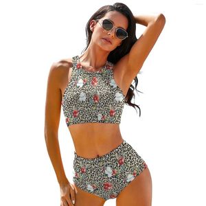 Da bagno da nuoto da bagno in oro stampato in mora bikini costume da bagno rosso bianco floreale ad alta vita Bellissima set di bikini Donne Donne Spinge Up femminile