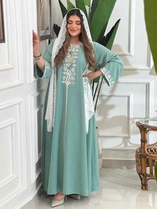 Этническая одежда Eid Ramadan Muslin Party Party с чистыми шарфными женщинами abaya abayas dubai islam вечерние платья Kaftan Rope Longue vestidos largos T240515