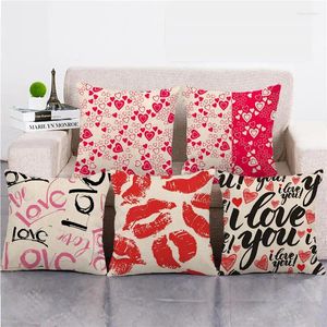 Pillow 45cm Happy Valentine's Day And Seamless Love Linen/cotton Throw Covers Couch Cover Home Decor Pillowcase