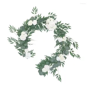 装飾的な花フェイクラタンぶどうブドウの花輪シミュレーションホームウェディングパーティーテーブルフロントドアギフトドロップシップのために白い緑色の吊り下げ