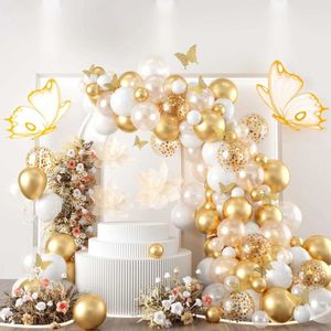 パーティーバルーンホワイトゴールドバタフライバルーンガーランドアーチキット結婚式の誕生日パーティー装飾キッズベビーシャワーローズゴールド紙吹雪ラテックスバロン