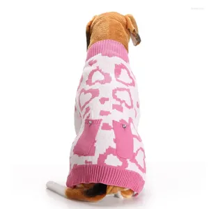 Hundekleidung Herbst/Winter Wolle Haustier Pullover süße Weihnachtsliebes Bild Strickpullover für mittlere und große Kleidung (rosa)