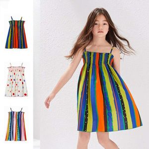Sommaren 2024 Girls Fashion Casual Dresses Kids ärmlös randig polka Dot Dress for Children Beach Vacation Clothes L2405