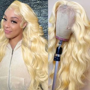 Brazilian Body Wave Transparent 613 Lace Frontal human hair Wigs honey blonde PrePlucked 13x6
