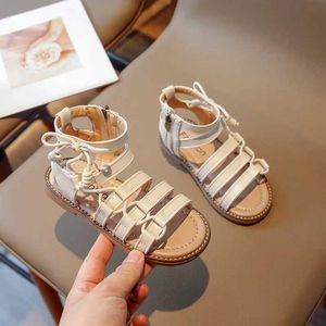 Sandals 2024 Summer Children Shoes Breatheable Fashion New Sandals for Girls Love Decor Beautiful Solid Color Kids Shoes Bow Back Zipper Y240515