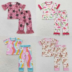 Pijamas atacado de crianças de pijamas camisetas de mangas curtas de mangas curtas de pijama bebê conjuntos de pijama de estilo ocidental de bebê d240516