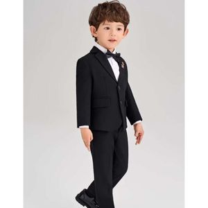 Korea Jungen Schwarz 007 Hochzeitsanzug Kinder Jacke Weste Hose Krawatte 4pcs Zeremonie Tuxedo Kleid Kinder Foto Performance Kostüm