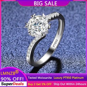 Cluster Rings Original PT950 Platinum Ring With Certificate Round 1CT Moissanite Diamond Wedding Engagement For Women Fine Jewelry