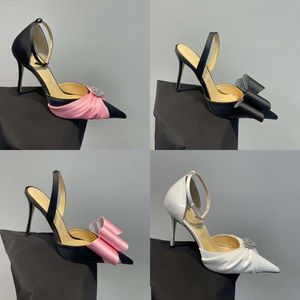 Dress Shoes High Heel Designer Sandals Satin Bow Pumps Crystal Decorative Banquet Shoe 10cm Women Heels Ankle Strap Slippers