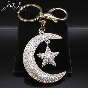 Keychains colhedas islâmicos muçulmanos criam -se as cadeias -chave da estrela da lua para homens Alloy liga shinestone Islã Charme religioso keyring jóias de moda da sorte Y240510