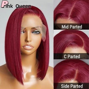 Red Whort Bob Lace Front Wigs Human Hair Wigs 180 Density Bob Lace Wigs for Women Straight Brasilian Hair